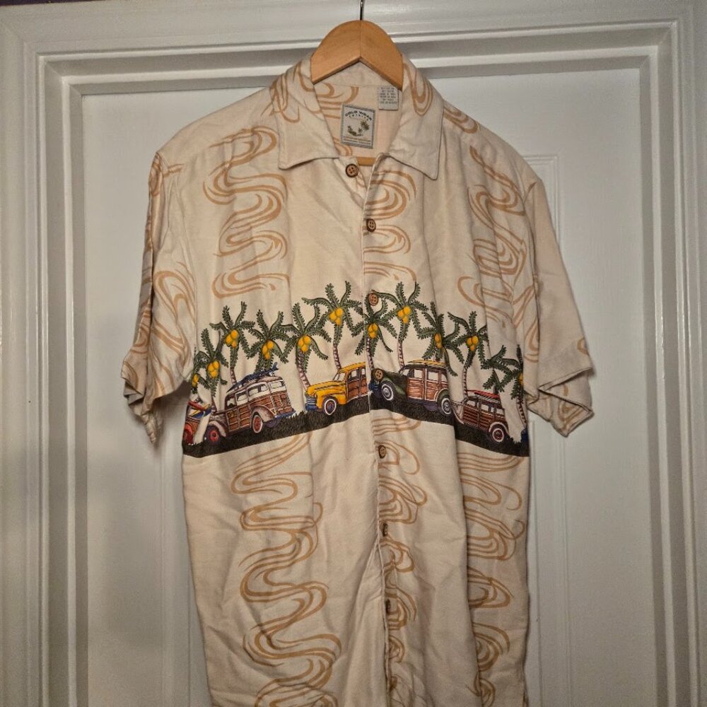 Colo Wear Hawaiian Shirt‎ Woody Car Palm Tree Surfboard Aloha M